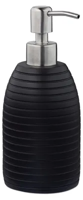 Imagen del producto de Relaxdays, dispensador de jabón, 300 ml, recargable, para baño, aseo o cocina, dispensador de jabón líquido, poliresina, bomba de acero inoxidable, color negro, Imagen generada por IA