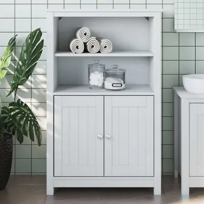 Produktbild von "2024"Moderne Badschrank BERG Weiß 69,5x34x110 cm Massivholz Kiefer,Design Badezimmerschränke 8354619