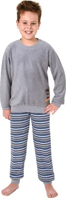 Produktbild von Toller Jungen Frottee Pyjama langarm mit Bündchen und cooler Stickerei - 291 501 13 577 ; grau , 170