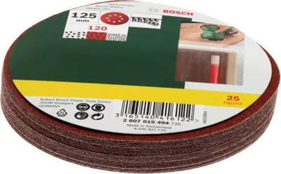 Immagine prodotto di Set di fogli abrasivi per levigatrici rotorbitali, 8 fori, 125 mm, K 120, confezione da 25 pz