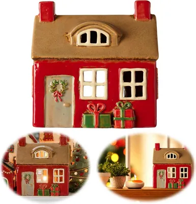 Produktbild von Teelichthaus Lichterhaus Nyhavn 14cm Rot Braun Keramik Fachwerkhaus Teelichthalter