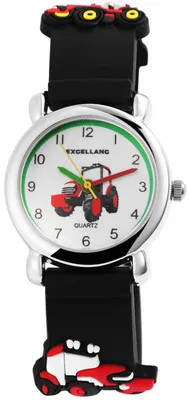 Produktbild von Excellanc 4500028-002 Kinderuhr "roter Traktor" - schwarzes Siikonband