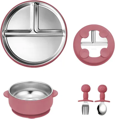 Produktbild von Babyeckbesteck 4-teilig, Edelstahl und Silikon, mit Saugnapf, für Kleinkinder