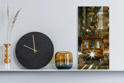 Produktbild von MuchoWow® - Leinwandbilder - Straßenbahn in San Francisco bei Nacht, Wandbild, Wanddeko Bilder Wohnzimmer, 20x40 cm