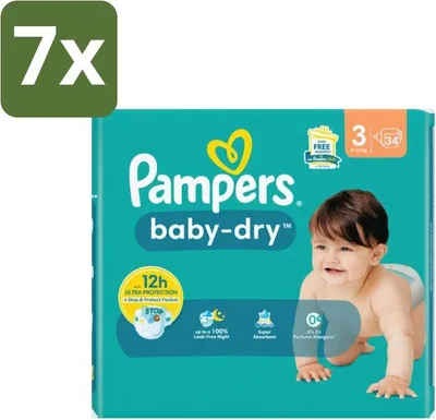 Produktbild von Pampers – Windeln – Baby-Dry Größe 3 (6-10 kg) – 34 Windeln - Vorteilspack - 7 Stücke