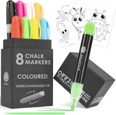 Produktbild von Kinderkrijtstiften Set 8 Farben - Abnehmbare Tafel- und Schulbordmarker mit Wechselbaren Punkten