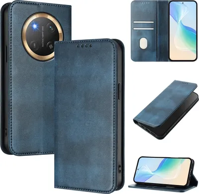 Produktbild von Handyhülle für Honor X9C/Magic7 Lite/Honor X60 Pro, Vintage Leder RFID Schutz Kartenfach Standfunktion Magnetische Klapphülle Blau