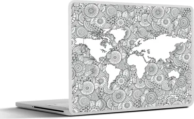 Produktbild von MuchoWow® Laptop Aufkleber Sticker Cover Weltkarte - Muster - Schwarz und weiß 25x18 cm - Laptop-Deko