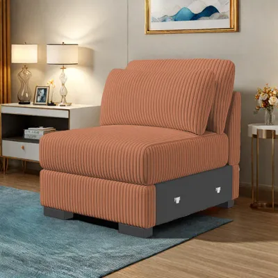 Zdjęcie produktu dla UnboxG Pojedyncza sofa z sztruksu – pomarańczowa, nowoczesny fotel dla 1 osoby, mebel do salonu lub sypialni