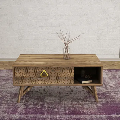 Zdjęcie produktu dla Skye Decor, Yakamoz - Walnut, stolik kawowy, orzech, 100% PŁYTA POWLEKANA MELAMINĄ, 90 x 60 x 43,1 cm