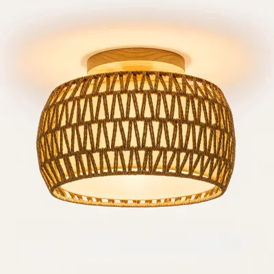 Produktbild von JDONG Deckenleuchte Rattan Deckenleuchte Boho Vintage mit Rattan Lampenschirm Hängelampe E27 Vintage Deckenlampe Für Wohnzimmer Schlafzimmer Esszimmer