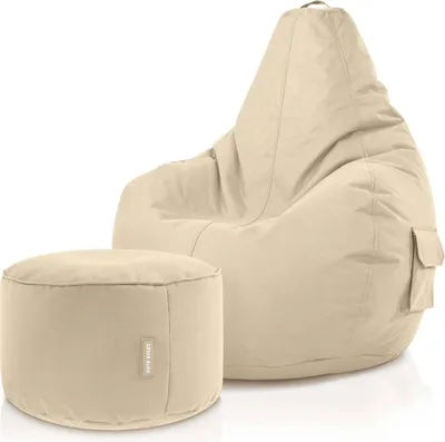 Produktbild von Green Bean® Sitzsack mit Rückenlehne + Hocker "Cozy+Stay" 80x70x90cm - Gaming Chair mit 230L EPS Perlen Füllung - Beige