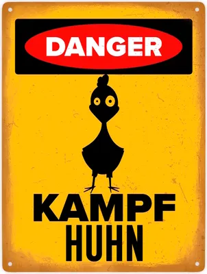 Produktbild von Danger Kampf Huhn Metallschild XXL in 28x38 cm mit Huhn Silhouette
