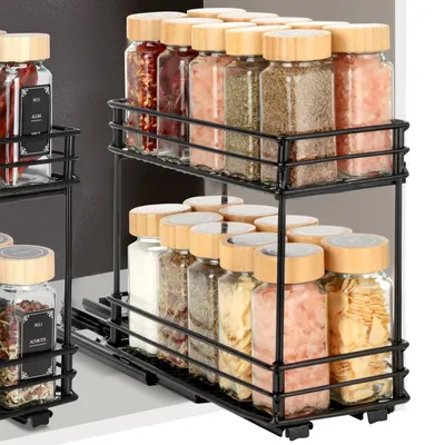 Produktbild von VINATO Gewürzregal Ausziehbar mit 2 Ebenen, Schrank Organizer Küche mit Rollensc