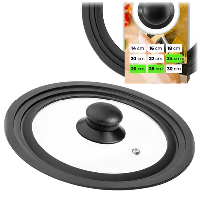 Produktbild von KADAX Universaldeckel 24/26/28 cm, Universal Deckel für Töpfe & Pfannen, Pfannendeckel, Glasdeckel mit Silikonrand und Dampfloch, Topfdeckel (Schwarz)