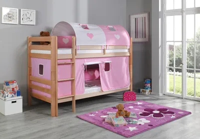 Produktbild von Etagenbett Benni Natur Lackiert Buche Massiv 90x200 cm mit Rollrosten