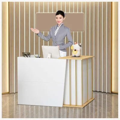 Produktbild von Kompakte Empfangstheke Modern mit Schubladen, Rezeptionstresen für Büro, Salon, Hotel, Laden, Kassentheke und Empfangstisch, Bürotheke mit Ablageflächen, Multifunktionaler Rezeptionstisch