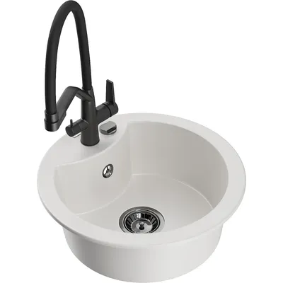 Zdjęcie produktu dla Mexen Diego zlewozmywak granitowy 1-komorowy z baterią kuchenną Duo, biały - 6512-20-671701-70-B