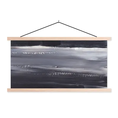 Produktbild von MuchoWow® Textilposter Farbe - Abstrakt - Schwarz 120x60 cm mit holzfarbenen Rahmen - Klemmleiste