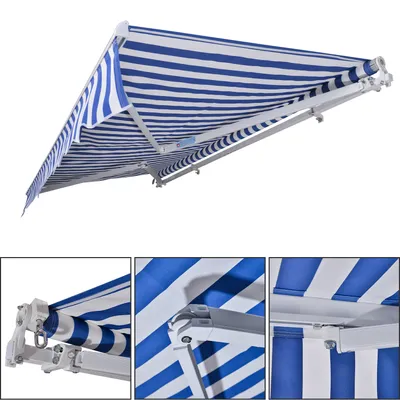 Produktbild von Yakimz Gelenkarmmarkise 250x200cm einziehbare Markise Sonnenschutz Balkonmarkise Gelenkarm Sonnenschutz Blau/Weiß