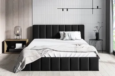 Produktbild von BETTSO Doppelbett Polsterbett Bett mit Kopfstütze und Bettkasten NINA 180 x 200 cm Schwarz