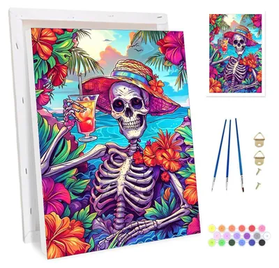 Malen nach Zahlen Calavera mit Rahmen, 20x30 cm, für Erwachsene