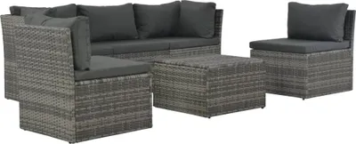 Produktbild von 4-teiliges Garten-Lounge-Set aus Polyrattan mit Auflagen Schwarz