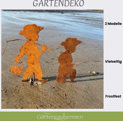Produktbild von Gartenstecker Angler 2er Set Rostdeko 40 cm und 45cm, Beetstecker am Teich, Bachlauf und las Blumenstecker