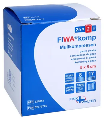 Image de Compresses de gaze 5x5 cm stériles 8 plis 25X2 pces