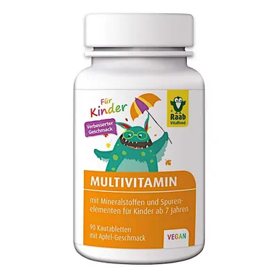 Produktbild von Raab Vitalfood Multivitamin Kids | 90 Lutschtabletten | mit Xylit | für Kinder ab 7 Jahren | Apfelgeschmack | vegan