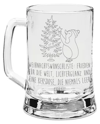 Produktbild von Mr. & Mrs. Panda Seidel Pinguin Weihnachtsbaum - Transparent - Geschenk, Bierkrug Mit Gravur, Glas, Winter, Glaskrug, Krug, Weihnachten, Humpen