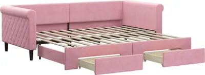 Zdjęcie produktu dla vidaXL Łóżko dzienne rozkładane z szufladami różowe 90x200 cm aksamitne