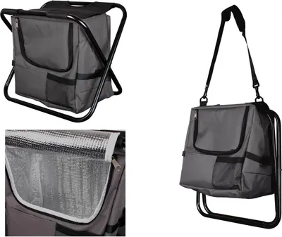 Produktbild von LEX MC2512 Falterbarer Anglersitz Campingstuhl Kühltasche schwarz anthrazit 29x42x36cm