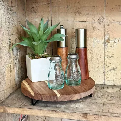 Produktbild von Plantentafel 1 Stück, Naturholz Mit Metallfüßen, Runde Pflanzenständer Für Innen Und Außen