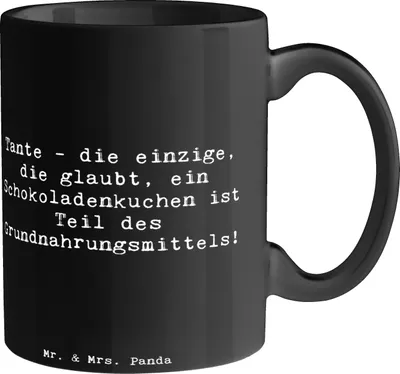Produktbild von Mr. & Mrs. Panda Tasse Spruch Tante Schokoladenkuchen - Schwarz - Geschenk, haferl, Liebe, Keramiktasse, Neffe, Verwandtschaft, Geschenkidee, Humor, Dankeschön, Becher