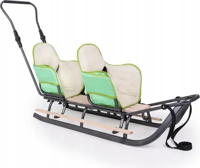 Produktbild von Schlitten mit Unteranzug 135cm Zwillingsschlitten Zugleine Kinderschlitten Metall Holzsitz Winterfußsack DUO Twin; Grün