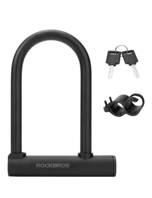 Zdjęcie produktu dla Zapięcie rowerowe ROCKBROS – zapięcie typu U o średnicy 13 mm z uchwytem i 2 kluczami, kolor czarny