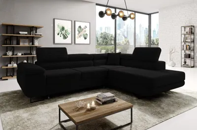 Produktbild von Easy4You Ecksofa Schwarz Astorp Kord L-Form – 277 cm - Schlafsofa mit Bettkasten und Schlaffunktion - Eckcouch mit Stauraum und Metallfüße – Rechts – Stoff Kord Poso 135