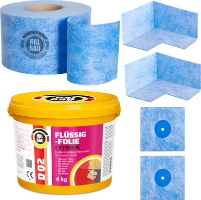 Produktbild von Dichtset Balkon Bad Abdichtung Flüssigfolie 4kg Dichtband Set Aussen Innen H302