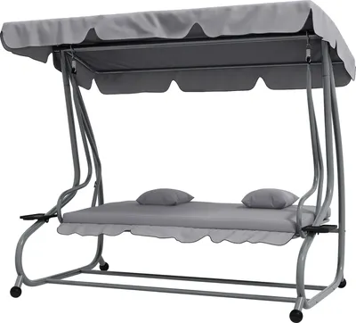 Produktbild von Hollywoodschaukel 3-Sitzer, Belastung 340kg, mit Liegefunktion, verstellbarem Dach, klappbarem Beistelltisch, 200x120x164 cm, Hellgrau