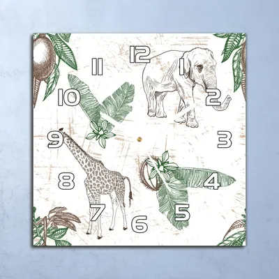 Produktbild von Deko Glasuhr Wanduhr 30x30 Giraffe & Elefanten Quarz Küchenuhr Bürouhr