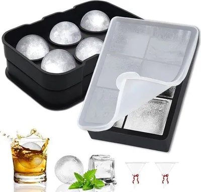 Productafbeelding van Famanu siliconen ijsblokjesvorm – Groot model met deksel – 6 ronde ijsblokjes van 5 cm – Geschikt voor whisky en cocktails