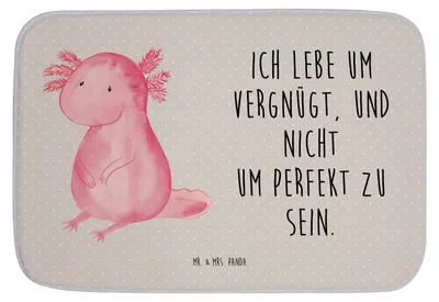 Produktbild von Mr. & Mrs. Panda Badteppich Axolotl Niedlich - Grau Pastell - Geschenk, duschmatte, Liebe, Lebensstil, Badematte, Freundin, bad läufer, Weisheit, badezimmermatte