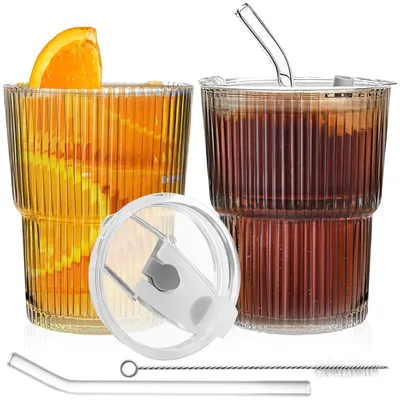 Immagine prodotto di Set di 2 bicchieri per caffè freddo con coperchio e cannuccia
