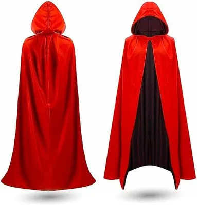 Productafbeelding van Famanu vampier cape met kap, rood en zwart, voor kinderen en volwassenen