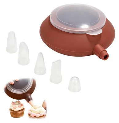 Productafbeelding van Siliconen spuitzakset - Met decoratietule en 4 spuitmondjes - Voor het decoreren van taarten en gebak - 1 spuitzak met 4 verschillende spuitmondjes