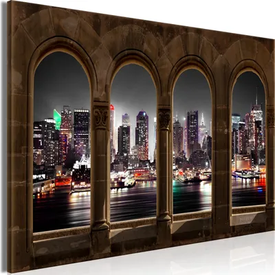 Produktbild von Modernes Wandbild Fensterblick 90x60 - 1 Teile Bilder Fotografie auf Vlies Leinwand Foto Bild Dekoration Wand Bilder Kunstdruck New York Stadt City d-C-0229-b-a