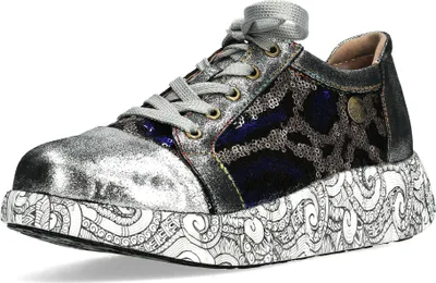 Produktbild von Laura Vita Damen Sneaker mit Pailletten Glitzer und Ornament Muster Nikito 69, Größe:38 EU, Farbe:Silber