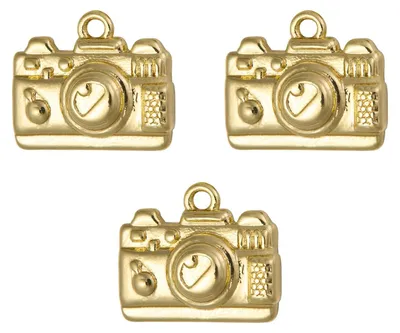 Imagen del producto de Juego de 5 colgantes con forma de cámara dorados para joyería