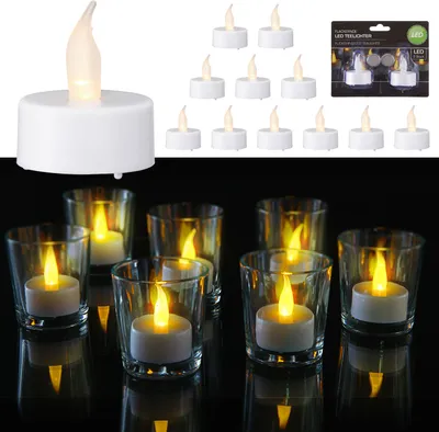 Produktbild von LED Teelicht 12er Set flackernd Ø4xH4,5cm Kunststoff weiß Kerzen Teelichter flammenlos batteriebetrieben